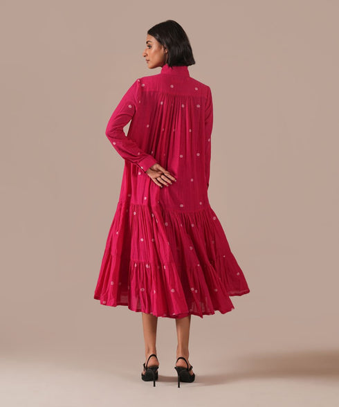 Coral mirage tiered shirt dress