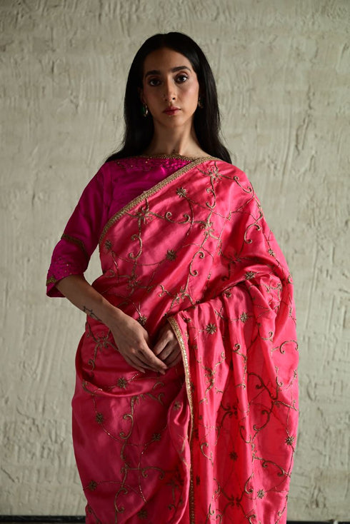 Coral pink chanderi sari