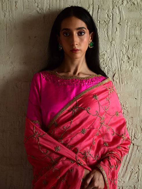 Coral pink chanderi sari