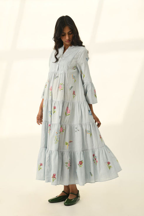 Corymbifera powder blue embroidered dress