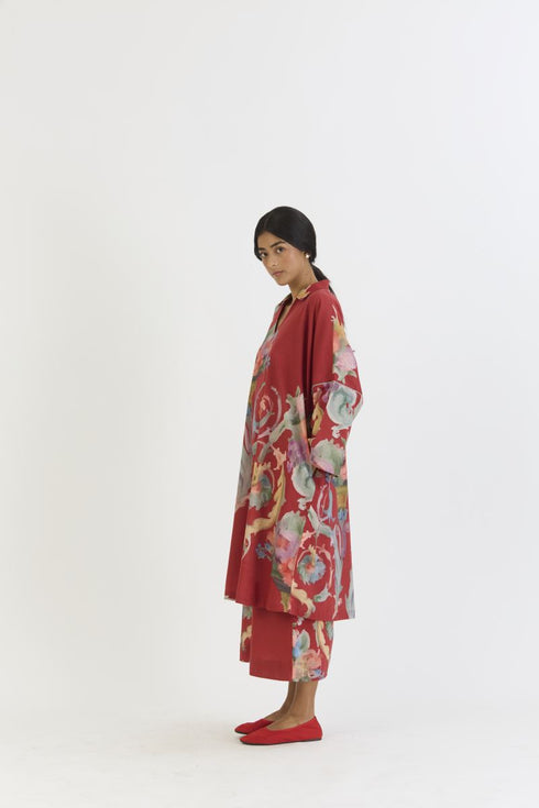 Cranberry red cotton kaftan set