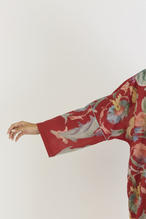 Cranberry red cotton kaftan set