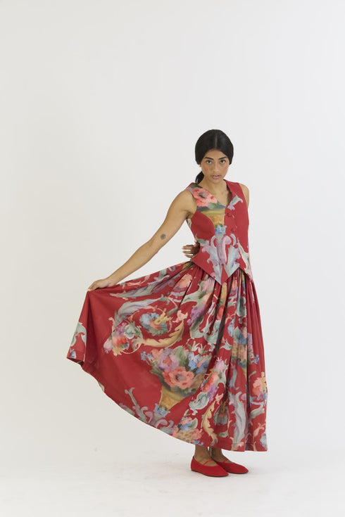 Cranberry red waistcoat and skirt set