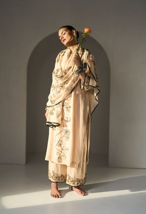 Cream basant dupatta