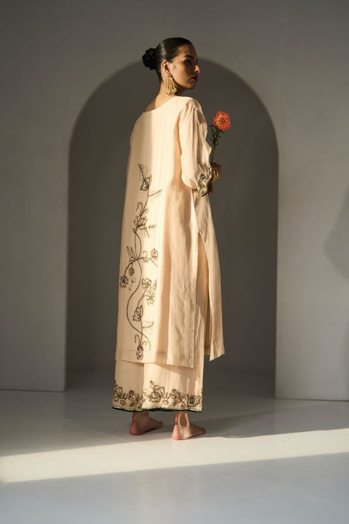 Cream basant kurta with pants