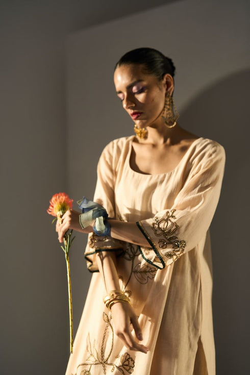 Cream basant kurta with pants