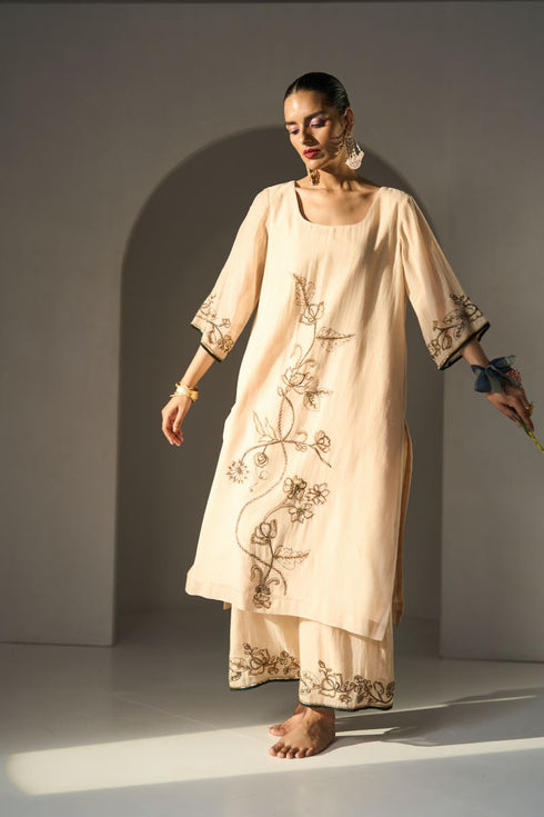 Cream basant kurta with pants