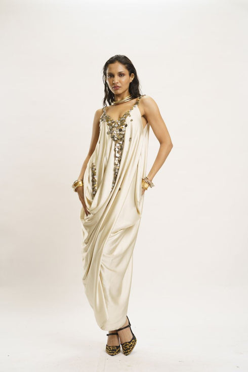 Cream drapped dress