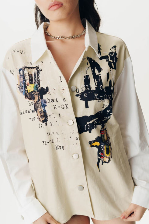 Cream printed shacket