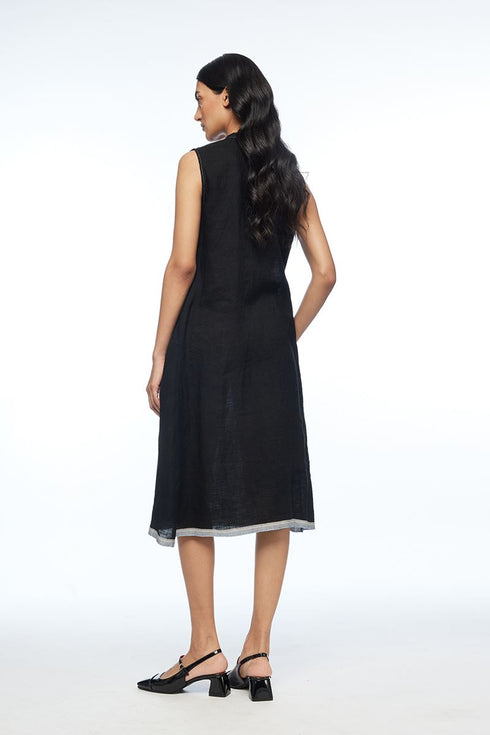 Cymosa black yoke pleated dress