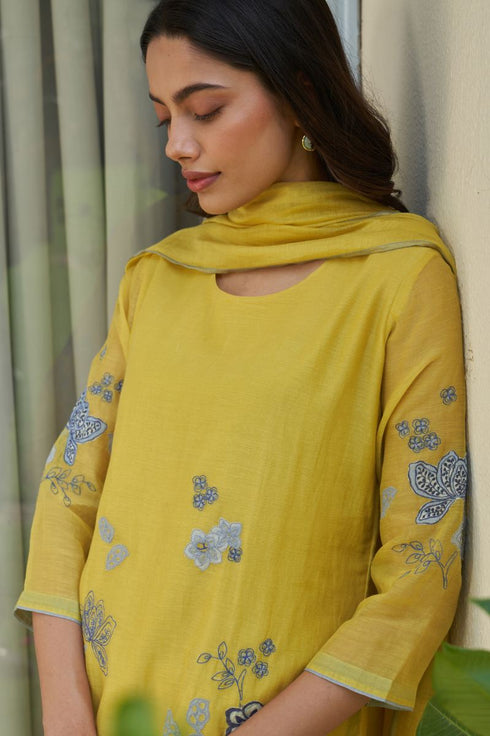 Daffodil applique embroidered kurta set