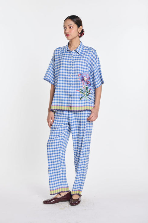 Daffodils blue and ivory shirt