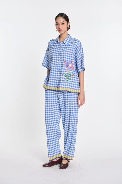 Daffodils blue and ivory shirt