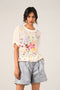 Damask white rib embroidered tshirt