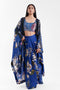 Dark blue floral long cape with crop top & lungi skirt