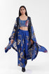 Dark blue floral long cape with crop top & lungi skirt