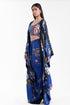 Dark blue floral long cape with crop top & lungi skirt