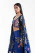 Dark blue floral long cape with crop top & lungi skirt