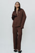 Dark brown silk shirt & trouser with AKOK highlight embroidery