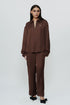 Dark brown silk shirt & trouser with AKOK highlight embroidery