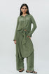 Dark olive knotted shirt with low crotch pants