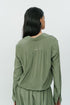 Dark olive knotted shirt with low crotch pants