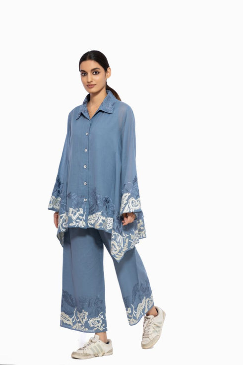 Denim blue handloom cotton embroidered top