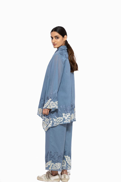 Denim blue handloom cotton embroidered top