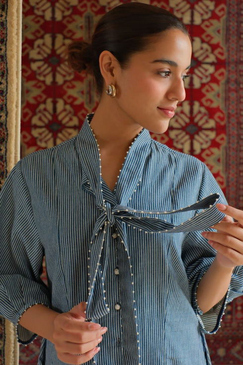 Denim blue striped dress