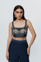 Denim hand embroidered threadwork crop top