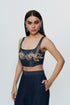Denim hand embroidered threadwork crop top