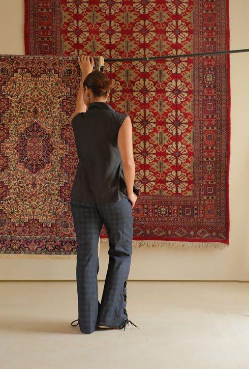 Denim midnight blue gathered top