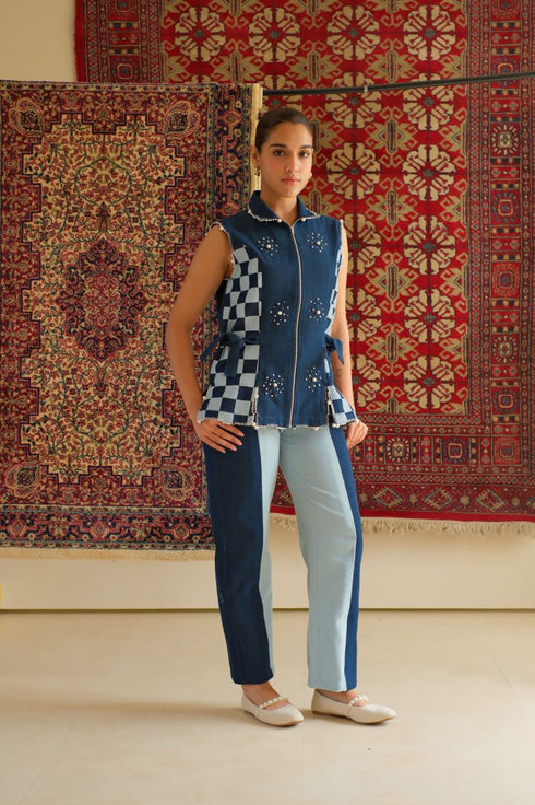 Denim navy blue checkered jacket