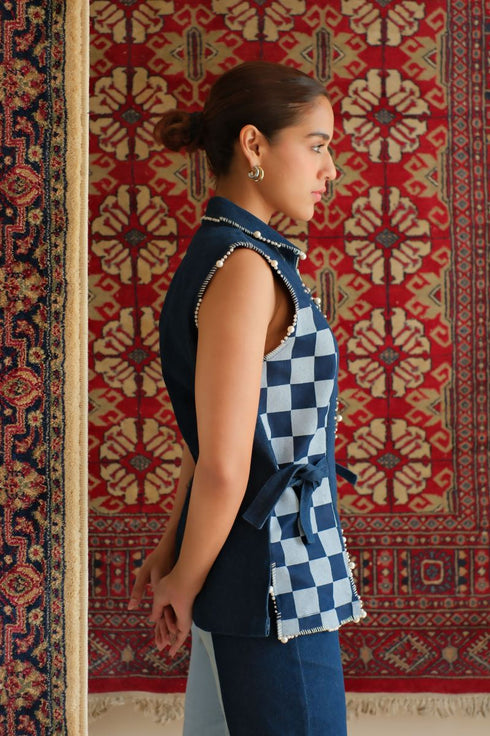 Denim navy blue checkered jacket