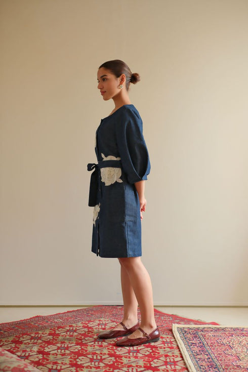 Denim navy blue floral dress