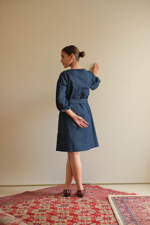 Denim navy blue floral dress