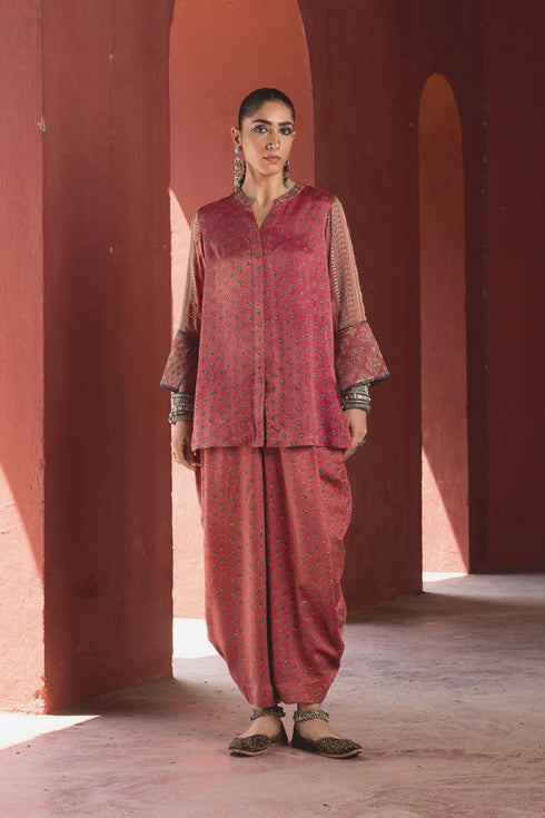 Dhun vintage pink cowl salwar
