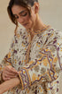 Dia beige and purple cotton chanderi short kurta with pants