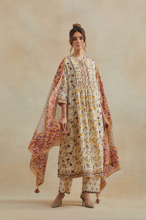 Dia beige and purple kurta dress set