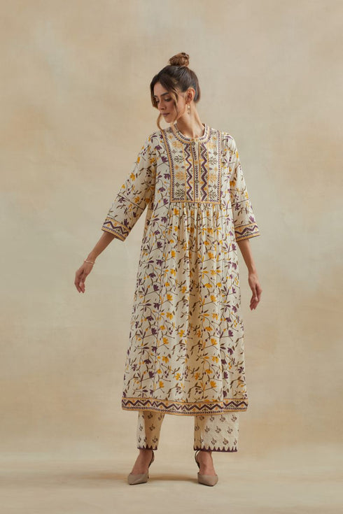 Dia beige and purple kurta dress set