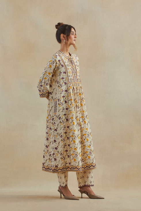 Dia beige and purple kurta dress set