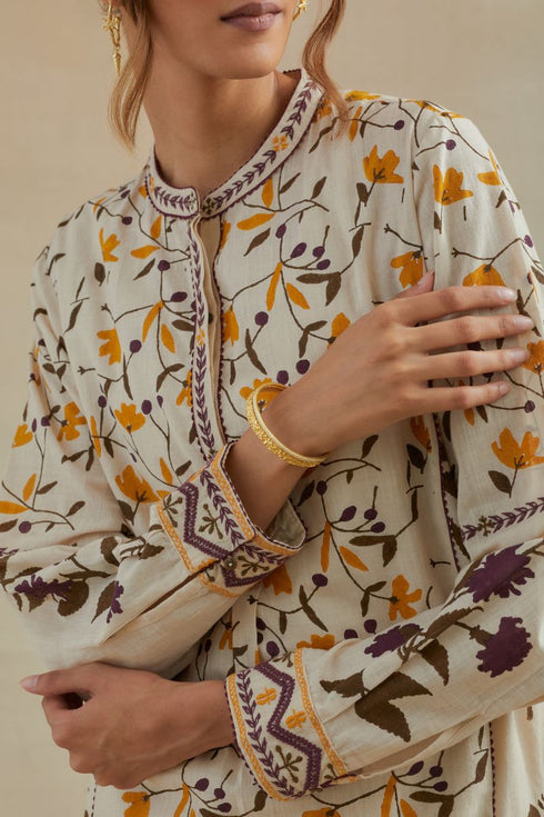 Dia beige and purple short kurta with pants