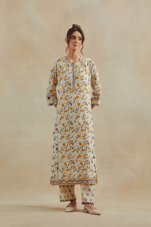 Dia beige and purple straight kurta set