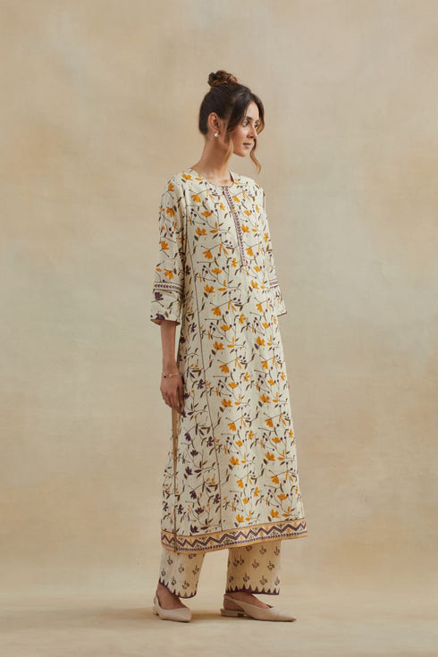 Dia beige and purple straight kurta set