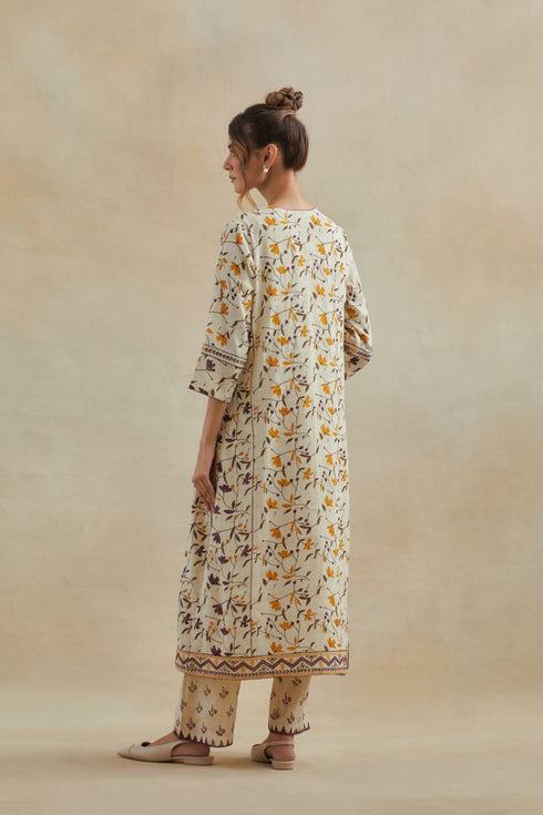 Dia beige and purple straight kurta set