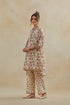 Dia beige and red cotton chanderi short kurta with pants