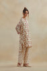Dia beige and red cotton chanderi short kurta with pants
