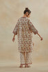 Dia beige and red cotton chanderi short kurta with pants