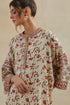 Dia beige and red cotton chanderi short kurta with pants