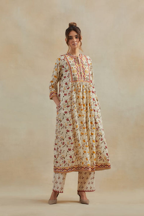 Dia beige and red kurta dress set